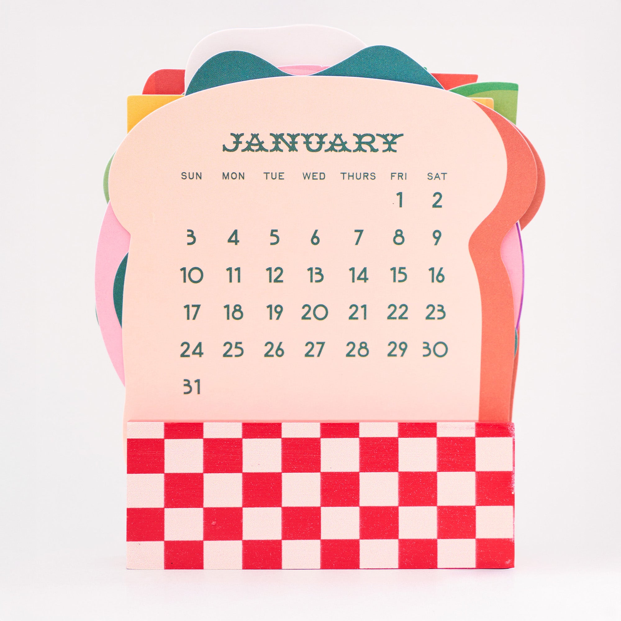 Calendar for January with a colorful border on a white background