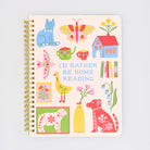 cream mini notebook with colorful folk graphics and 'i'd rather be home reading' across the center