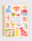 cream mini notebook with colorful folk graphics and 'i'd rather be home reading' across the center