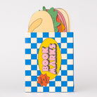 Pack of colorful paper bookmarks with a checkered box on a white background