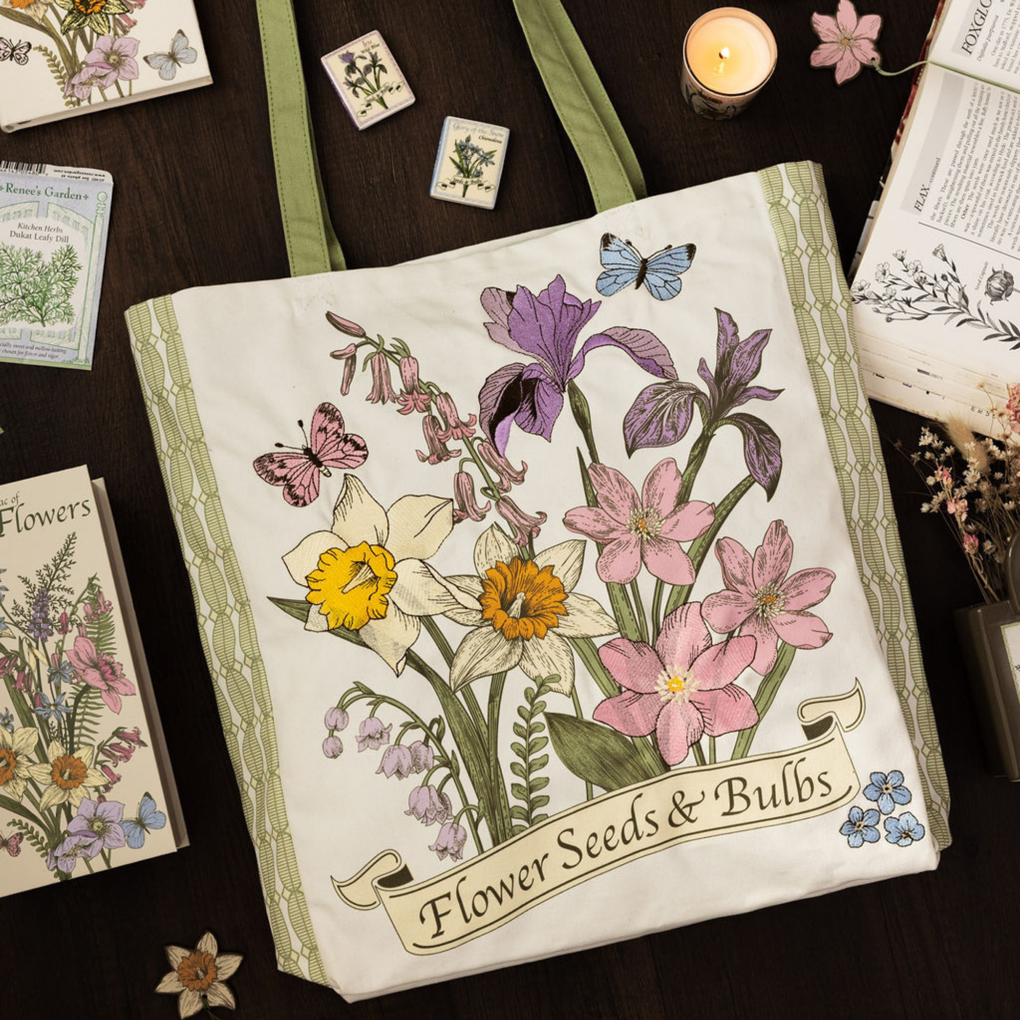 Embroidered Canvas Tote Bag, Wildflowers