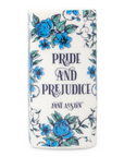 Book cover of 'Pride and Prejudice' by Jane Austen with blue floral design on a white background
