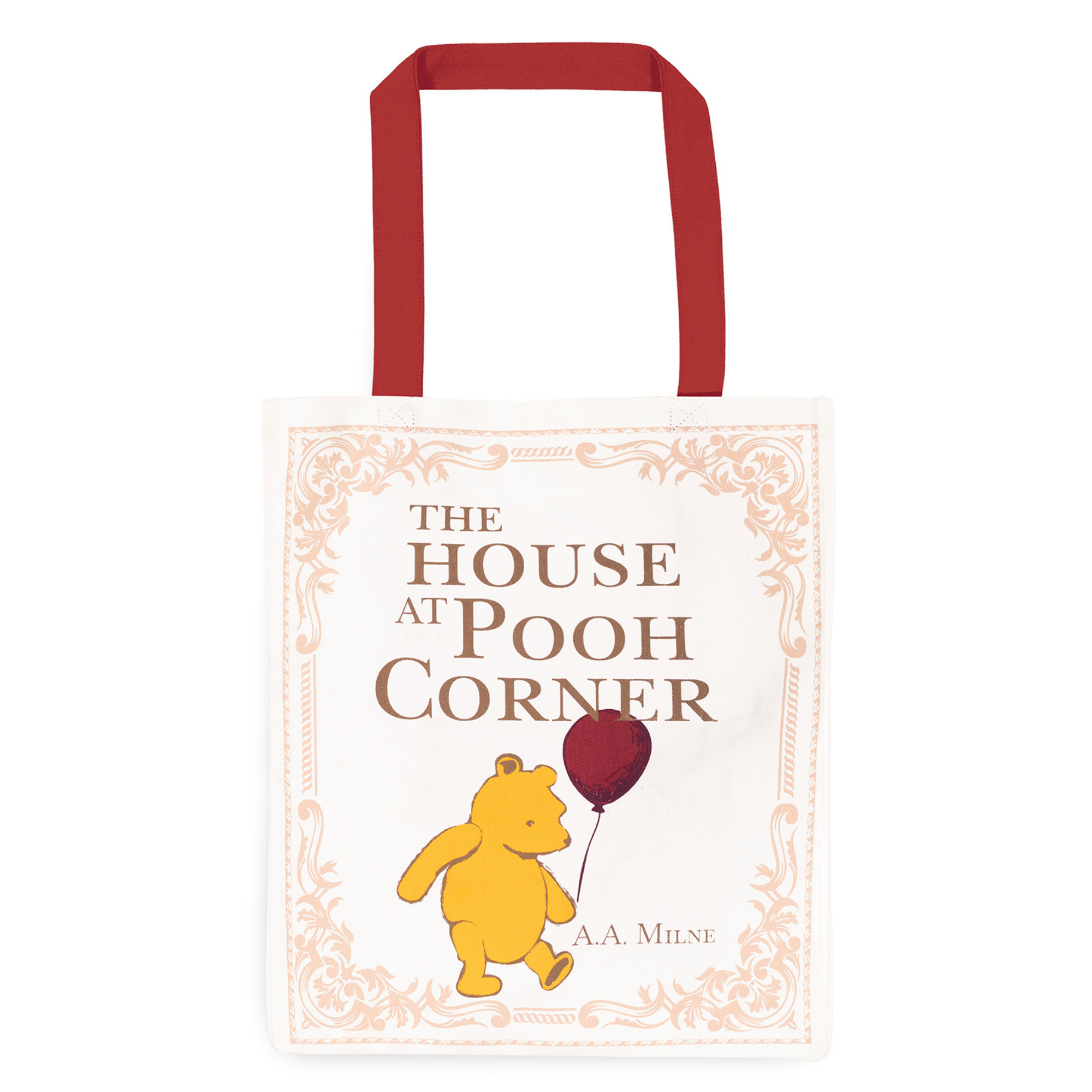 Tote bag with Winnie the Pooh design and 'The House at Pooh Corner' text on a white background