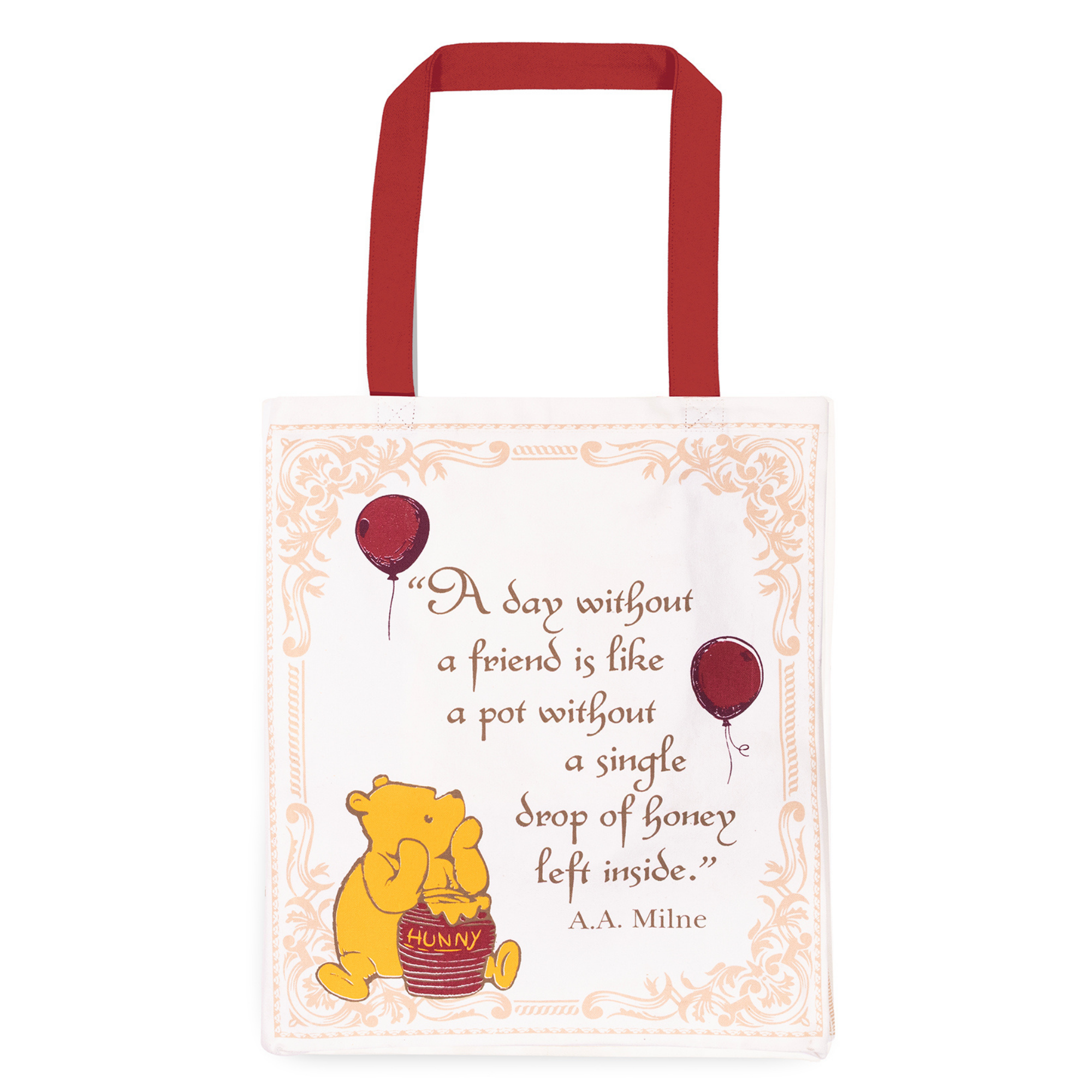 Tote bag with Winnie the Pooh and a quote on a white background