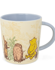 Mug with illustrations of a bear, rabbit, and owl on a beige background