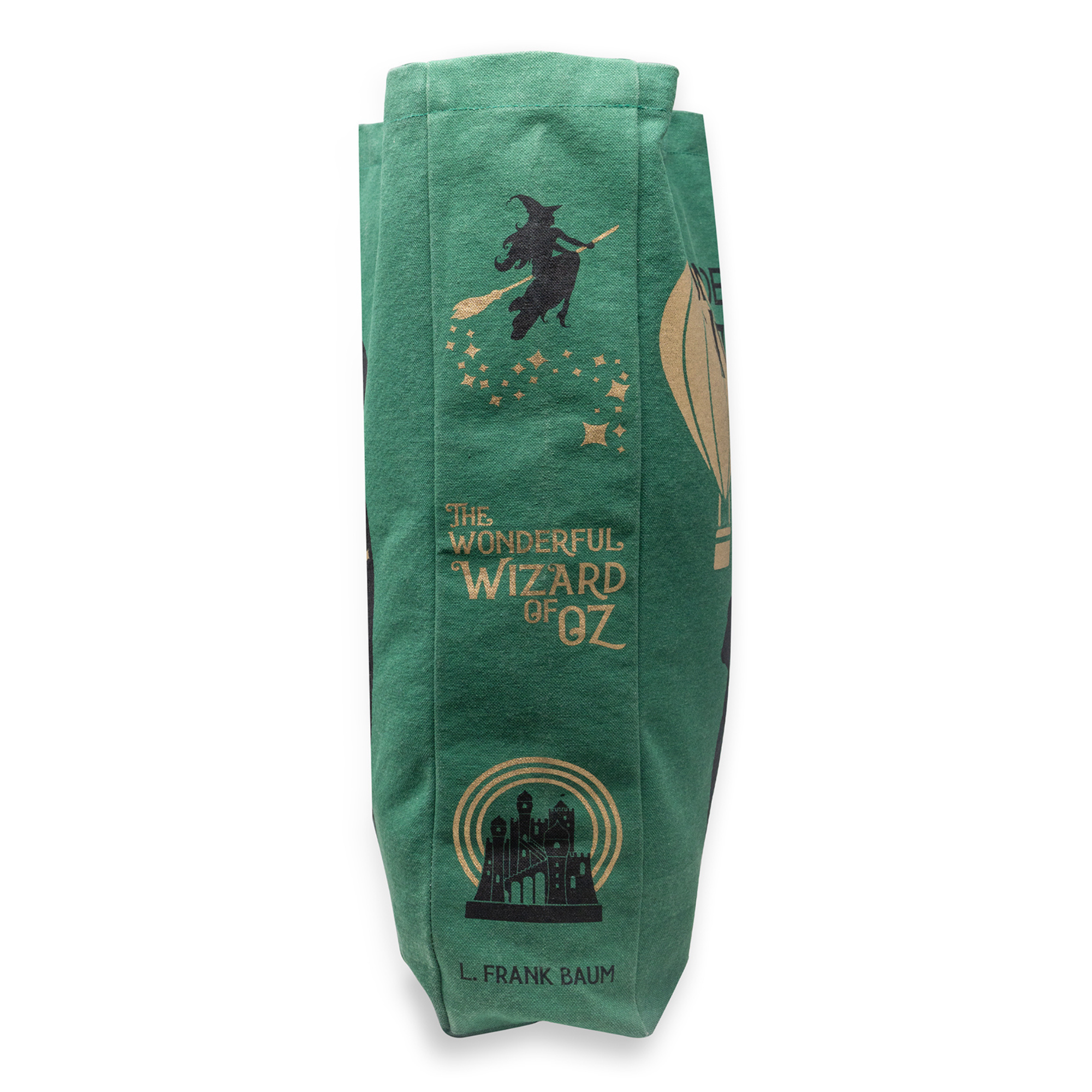 Green fabric with 'The Wonderful Wizard of Oz' design on a white background