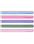 Set of five pastel-colored pens with humorous text on a white background