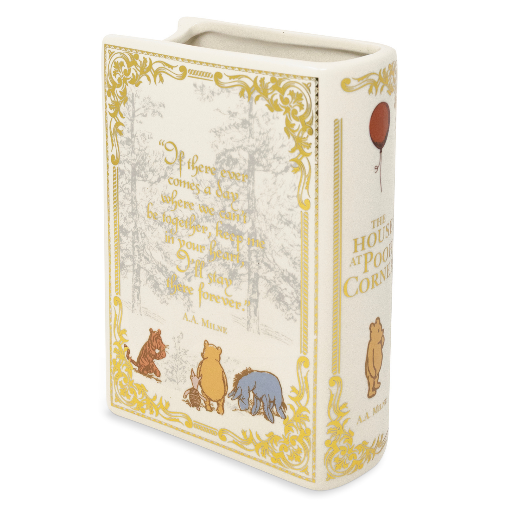 Decorative box with Winnie the Pooh design and text on a white background