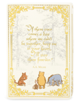 Card with Winnie the Pooh characters and decorative text on a white background