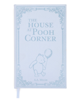 Book cover of 'The House at Pooh Corner' with a bear holding a balloon on a light blue background