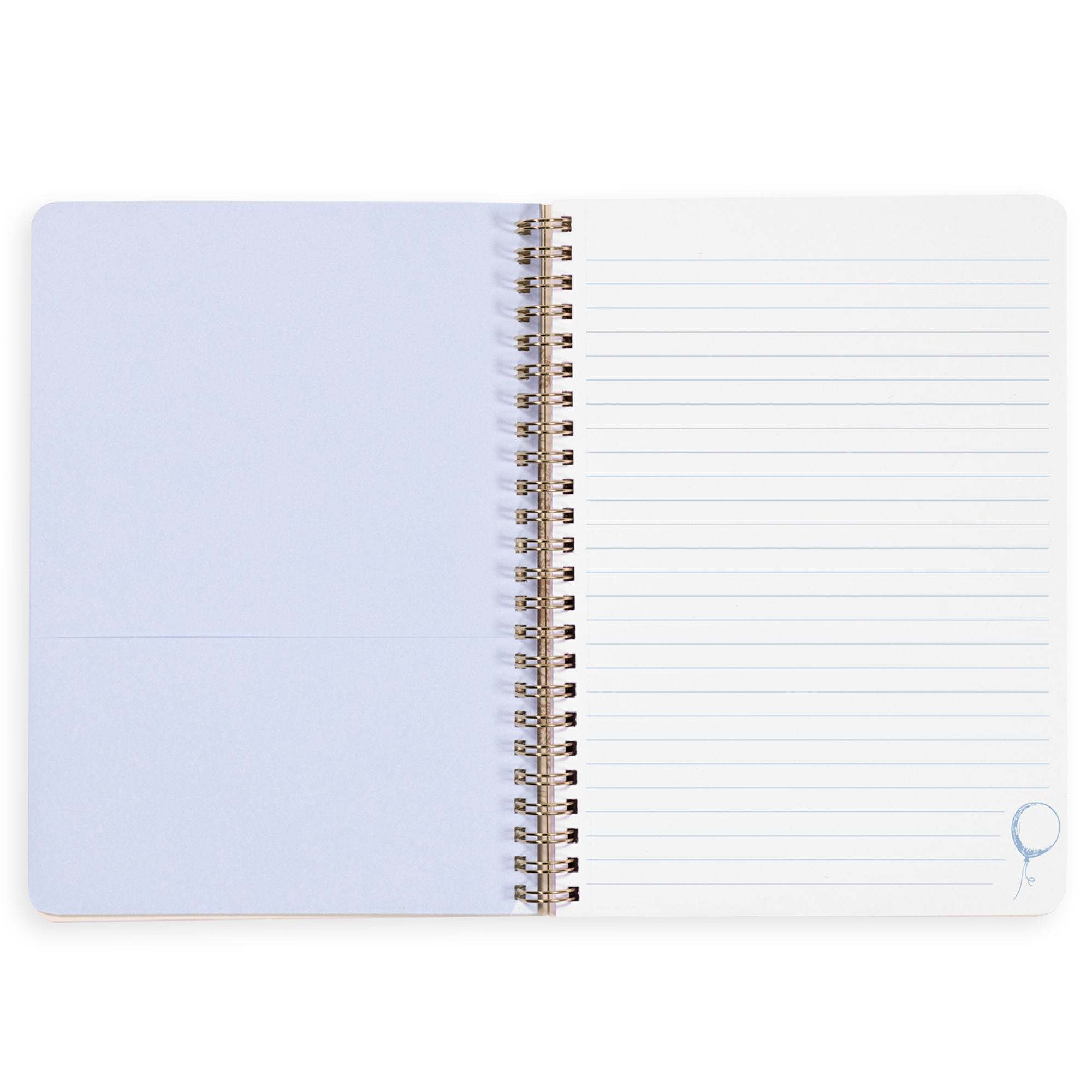 Open spiral-bound notebook with lined pages on a white background