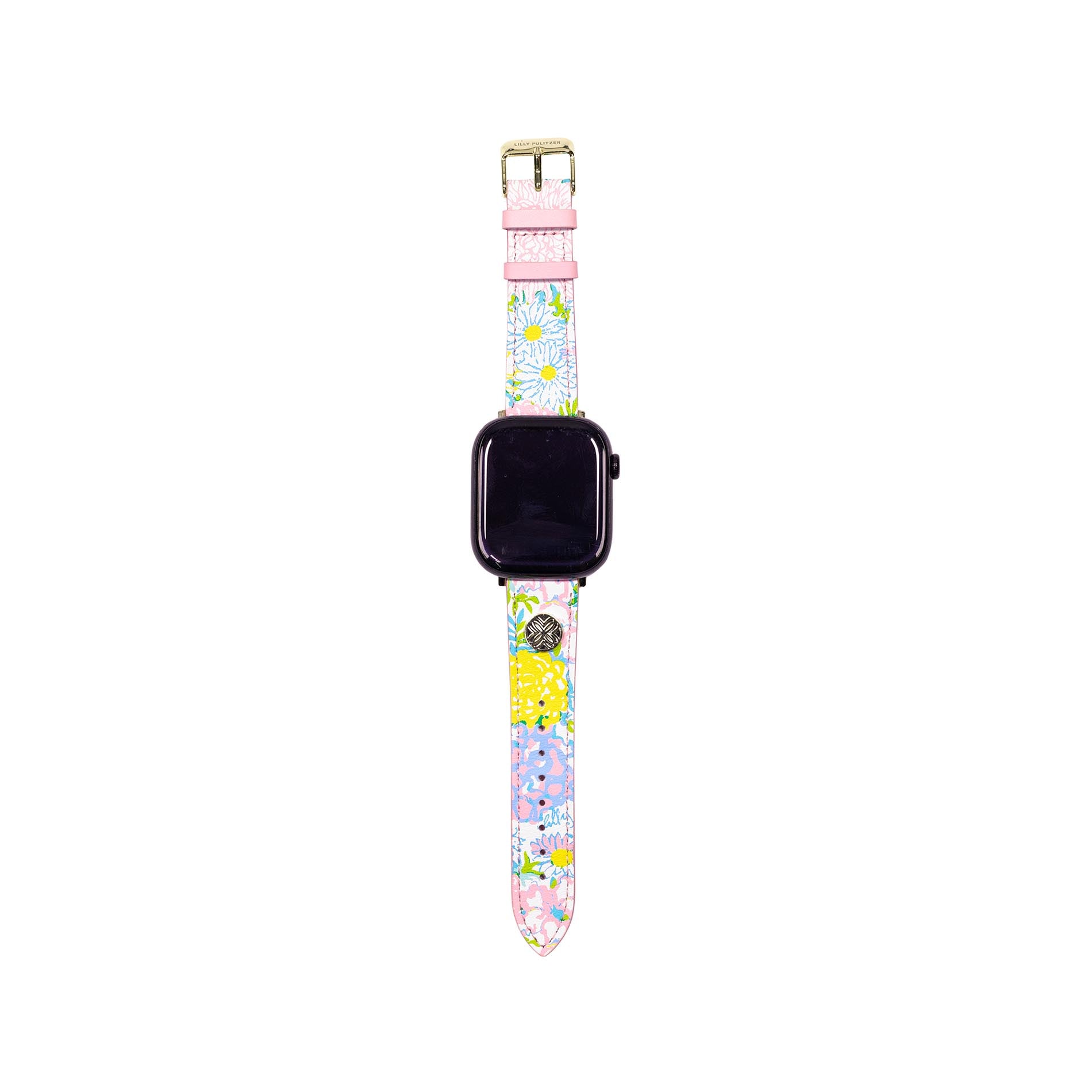 Smartwatch with a floral patterned band on a white background