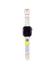 Smartwatch with a floral patterned band on a white background