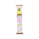 Floral patterned watch band with pink accents on a white background