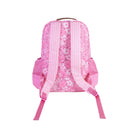 Pink floral backpack with ribbons on a white background