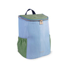 Light blue backpack with green accents on a white background