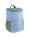 Light blue backpack with green accents on a white background