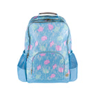 Blue backpack with shell pattern on a white background