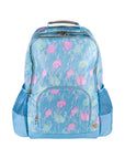 Blue backpack with shell pattern on a white background