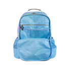 Light blue backpack with front pocket on a white background