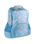 Blue backpack with shell pattern on a white background