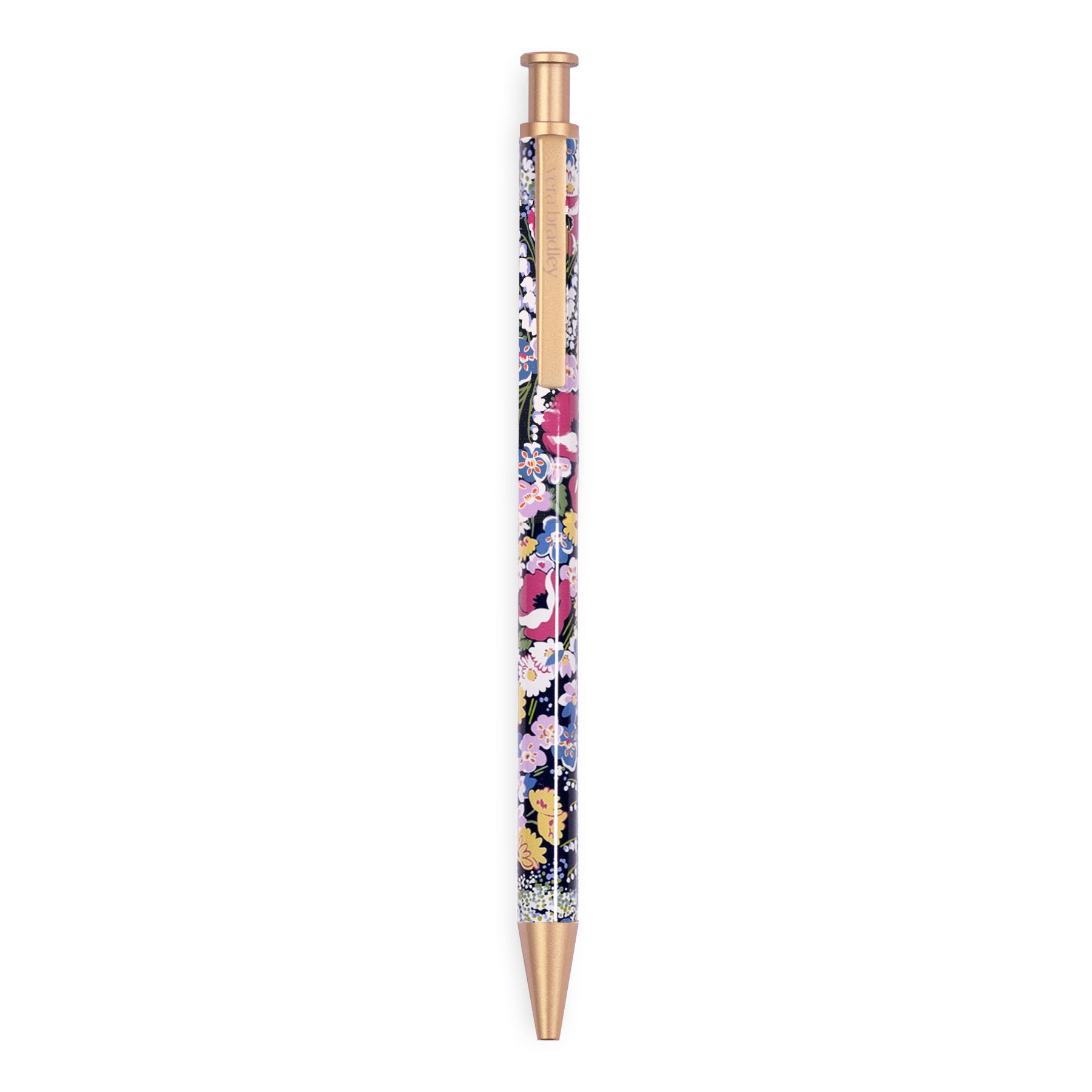 black floral ballpoint pen with gold accents