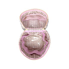 An open pouch with a floral pattern exterior, pink interior lining, and a clear plastic insert tray, shown on a white background.