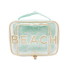 Clear beach bag with 'BEACH' text on a white background