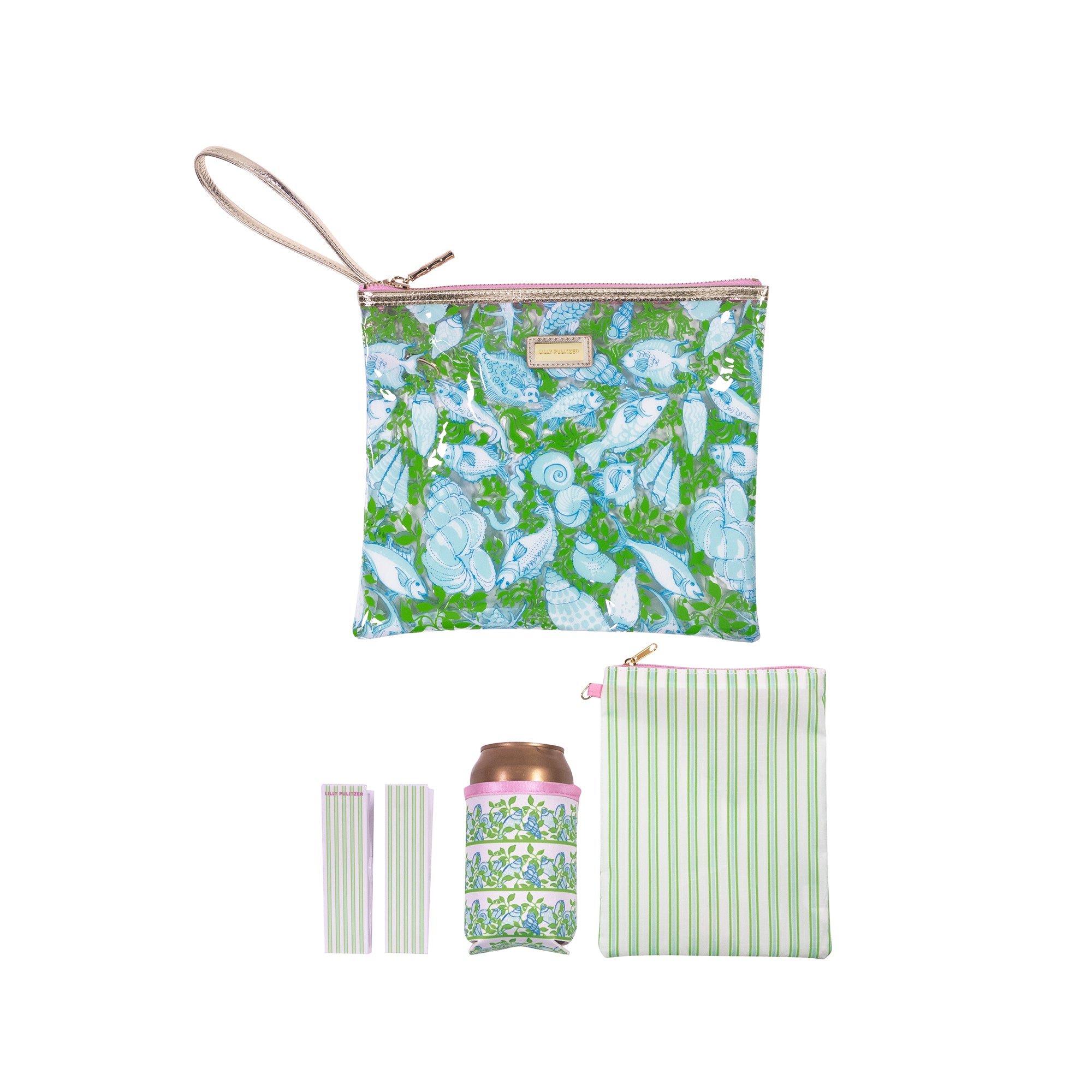 Set of reusable bags and a mug with floral design on a white background