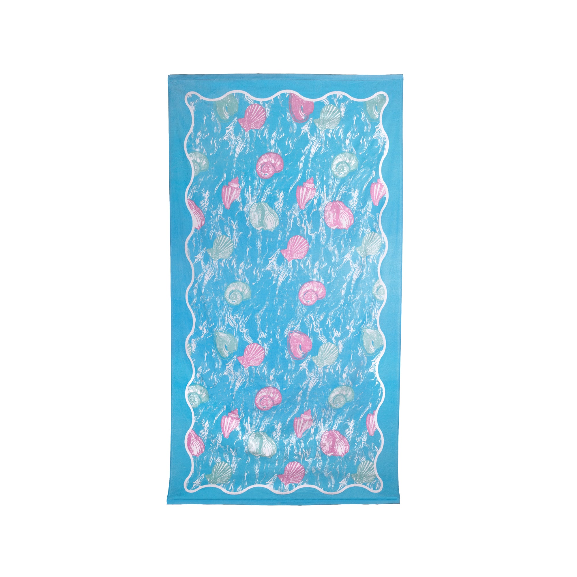 Towel with shell pattern on a blue background