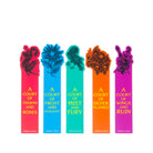 Five colorful bookmarks with book titles and illustrations on a white background