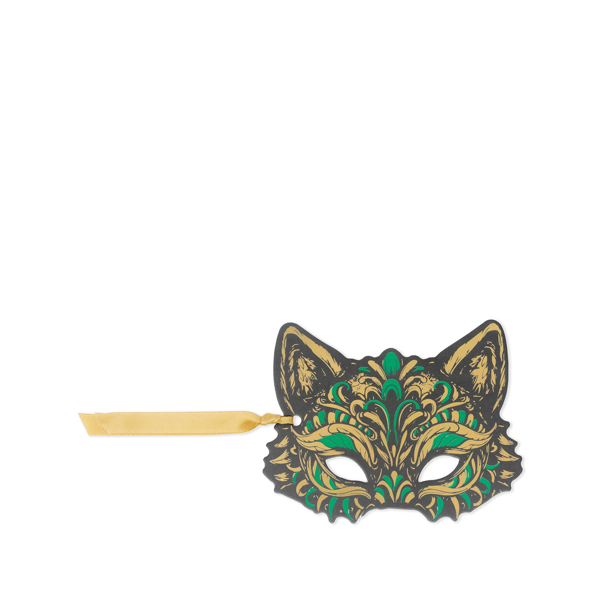 Green and gold mask on a white background