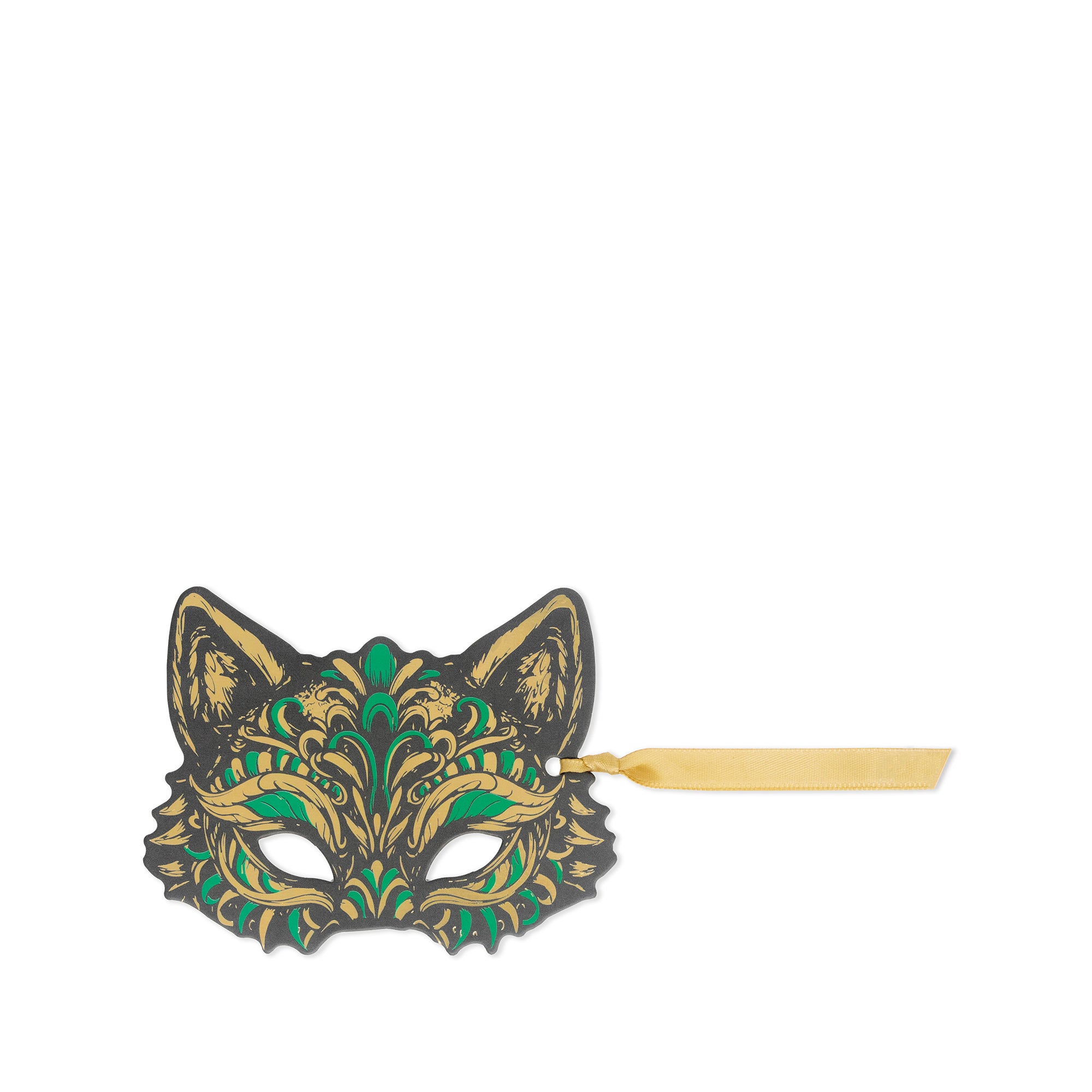 Green and gold mask on a white background