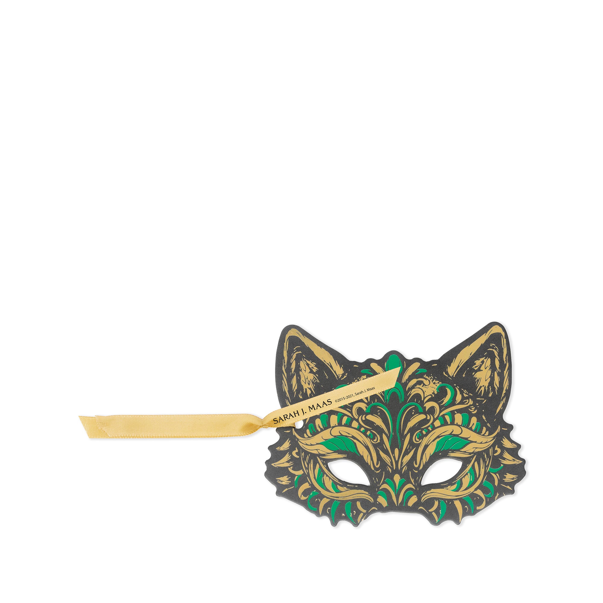 Green and gold mask on a white background