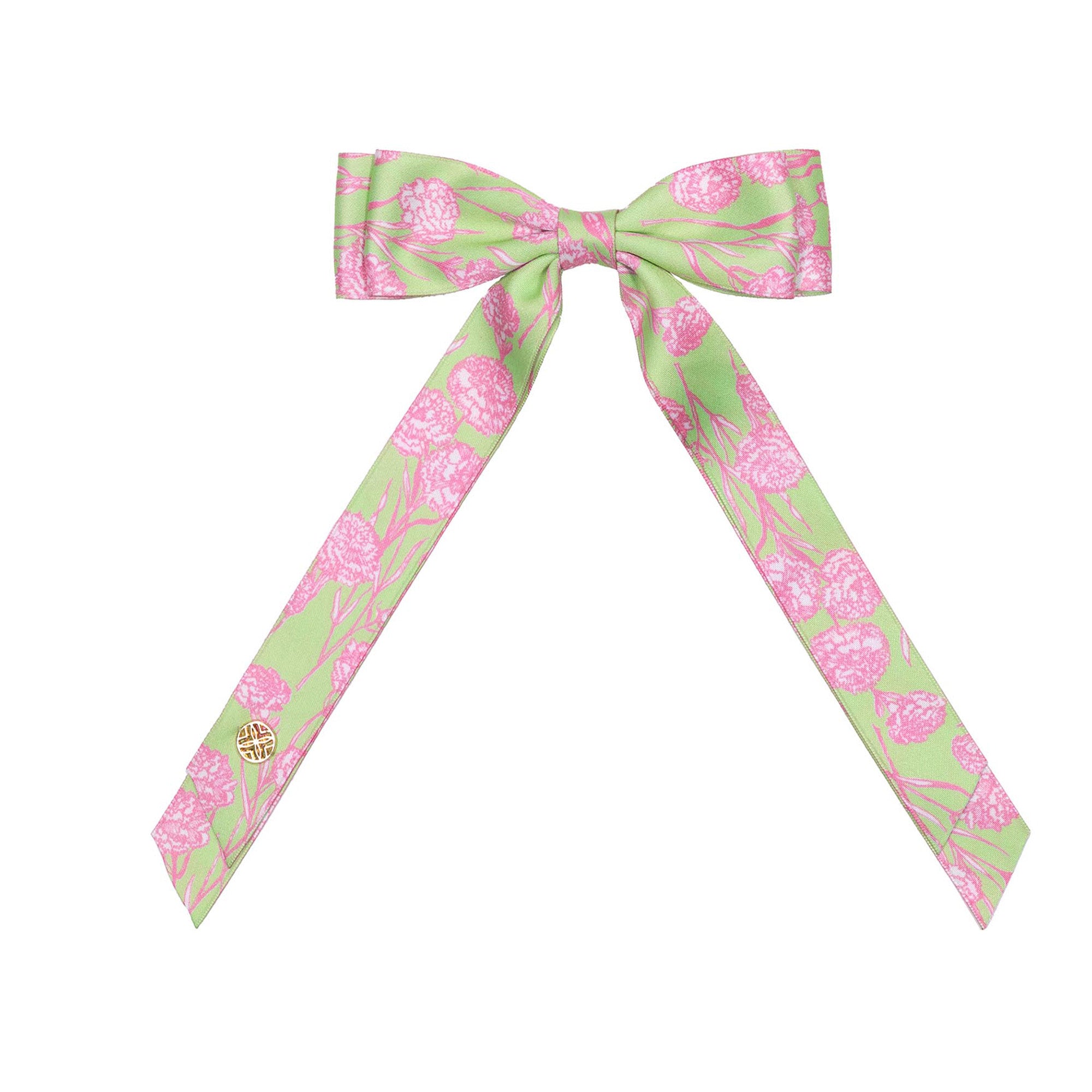 pink and green floral bow clip