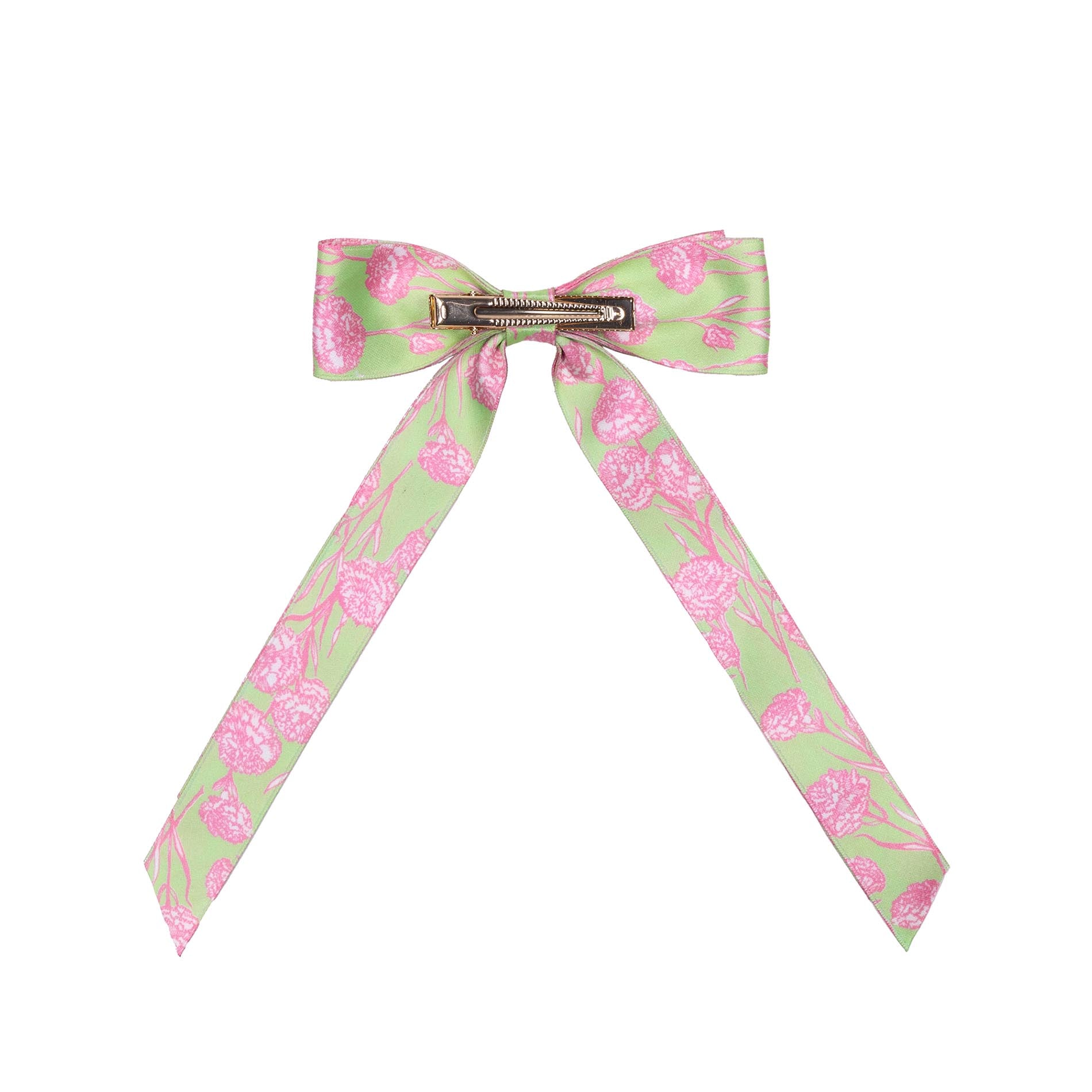 Hair bow with pink floral pattern on a white background