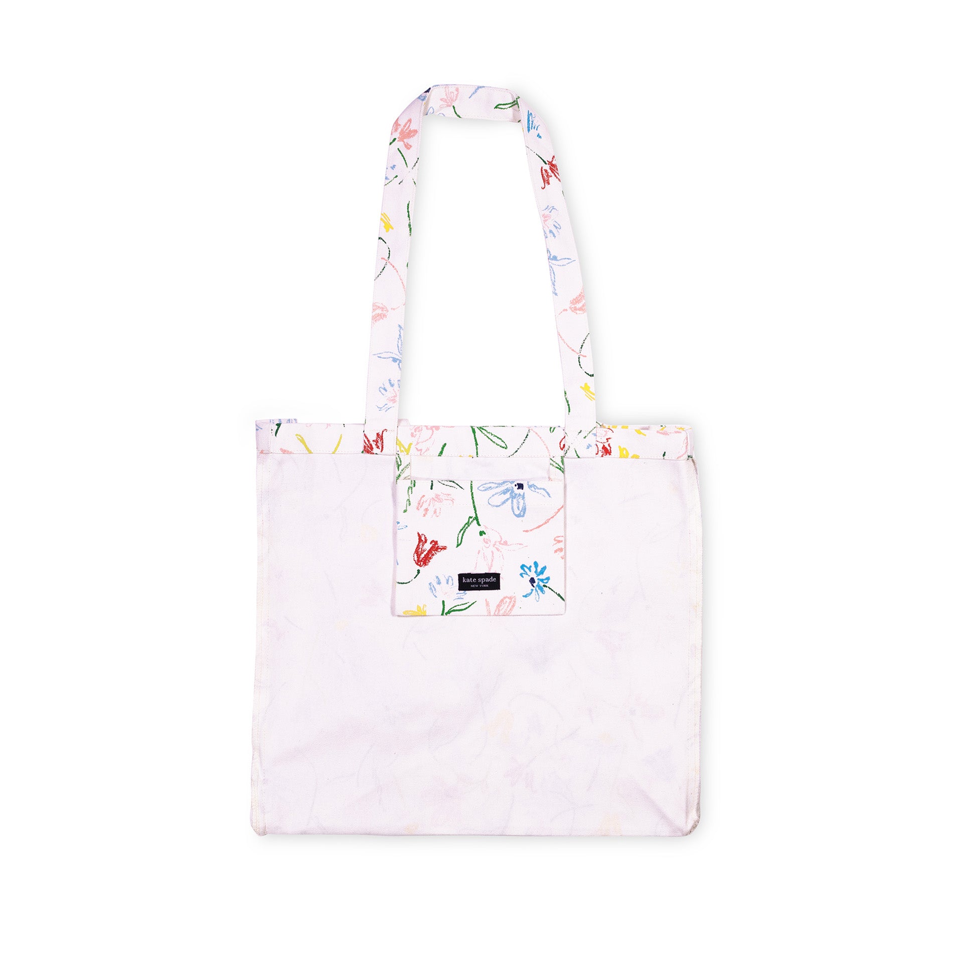 Floral-patterned tote bag on a white background