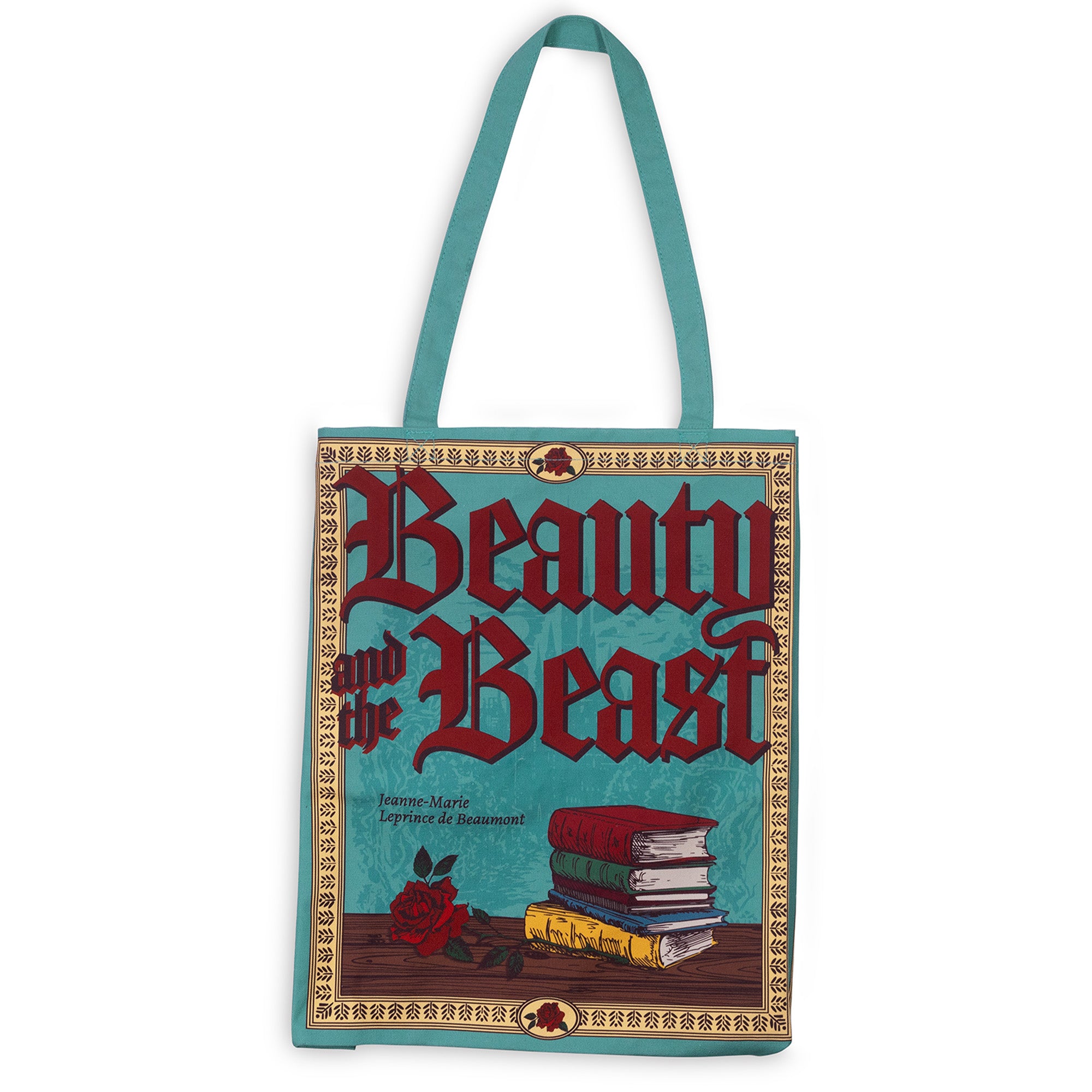teal beauty and the beast 'book cover' tote bag