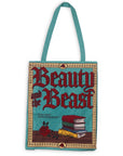 teal beauty and the beast 'book cover' tote bag