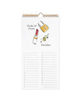 Calendar page for October with illustrations of a candy corn, pumpkin, and candy on a white background.