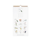 Calendar with illustrations and text on a white background