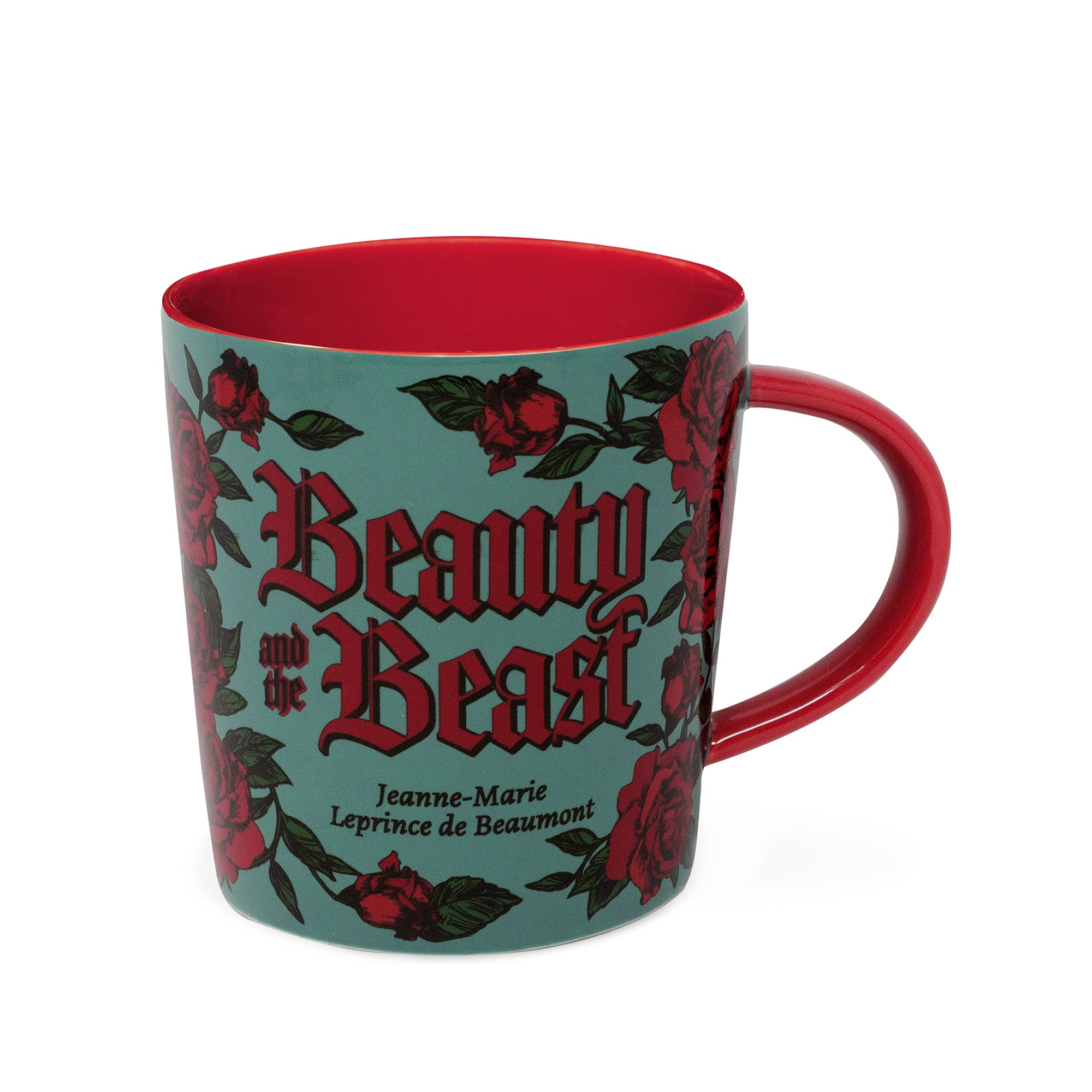 teal beauty and the beast mug with red interior