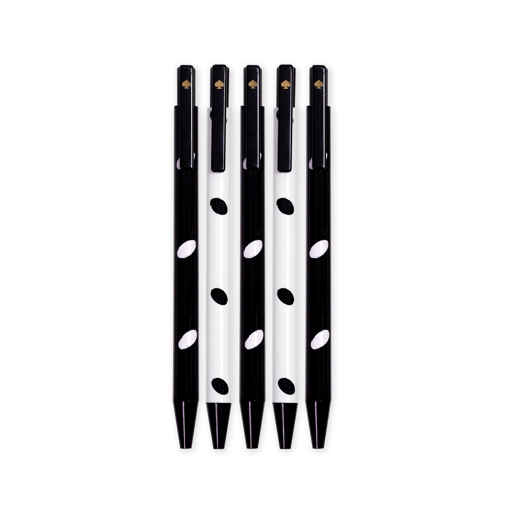 black and white click pen set with almond dot pattern