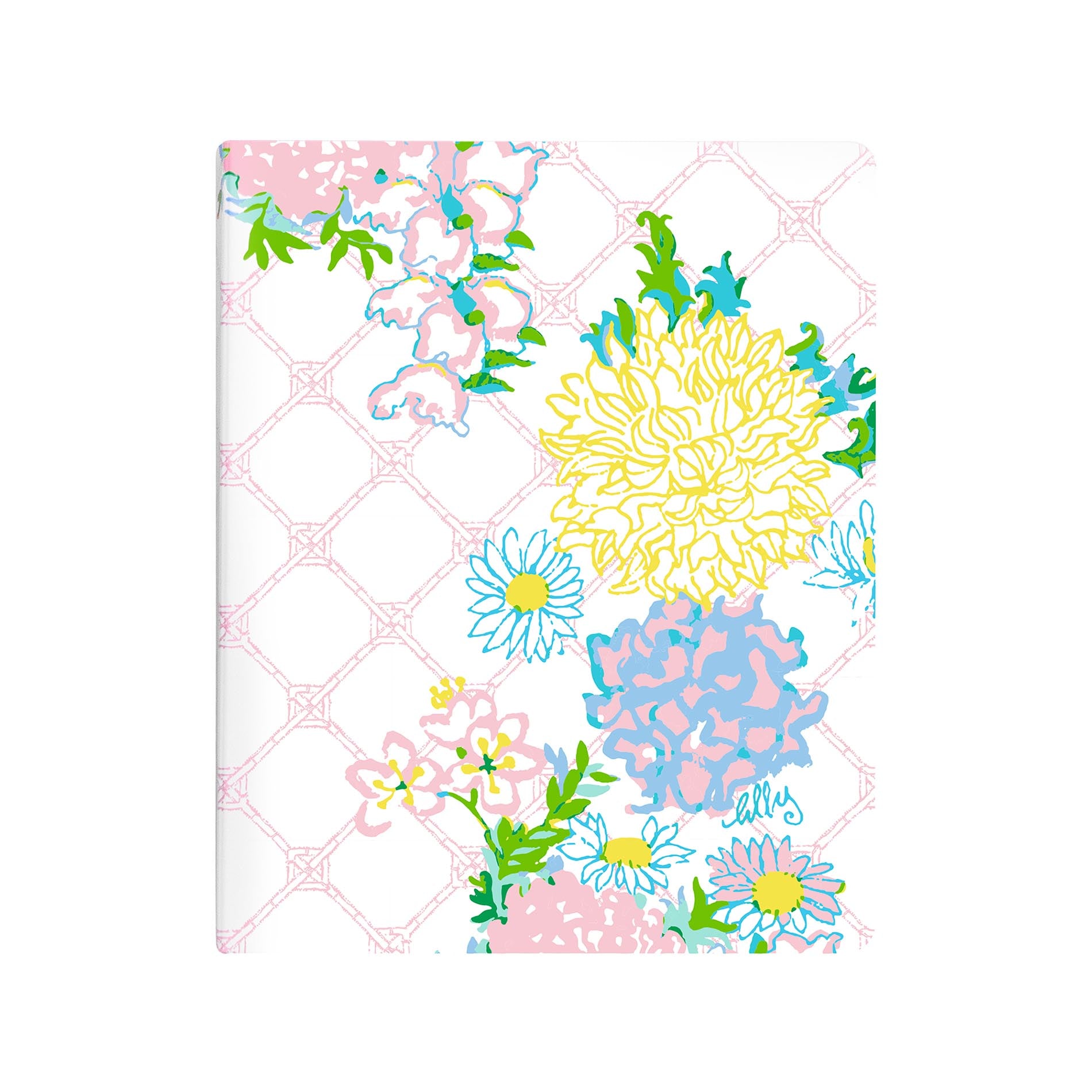 Floral patterned notebook on a white background