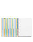 Notebook with colorful striped design on a white background