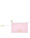 Pink pouch with gold clasp on a white background