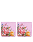 Two pink floral corner bookmarks on a white background