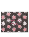 Card with pink and white sunburst pattern and 'Thank You' text on a brown background