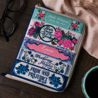 e-reader folio with stacked classical book titles
