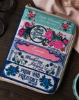 e-reader folio with stacked classical book titles